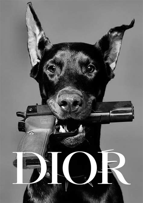 Doberman dog Dior holding gun wall art pictures with liquid art